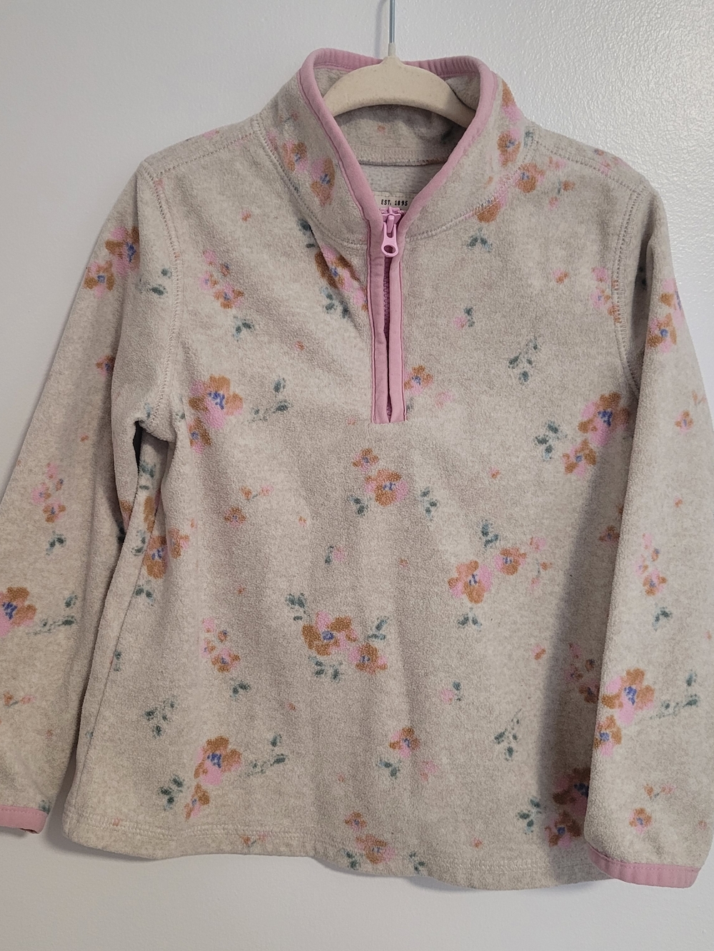 🧸2/20$ OshKosh B'gosh Cream Floral Half-Zip Pullover Pink Trim Size 3T Girl